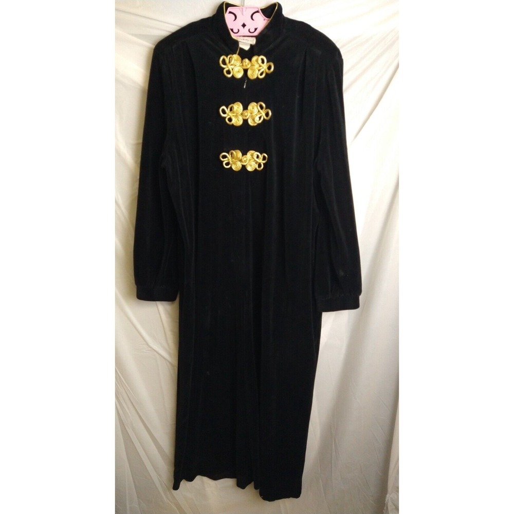 Ruth Norman NY Women's L/ XL Nightgown velvet Robe gold Black Vintage USA